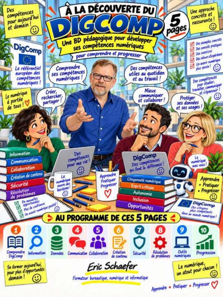 Couverture de la BD pédagogique À la découverte de DigComp