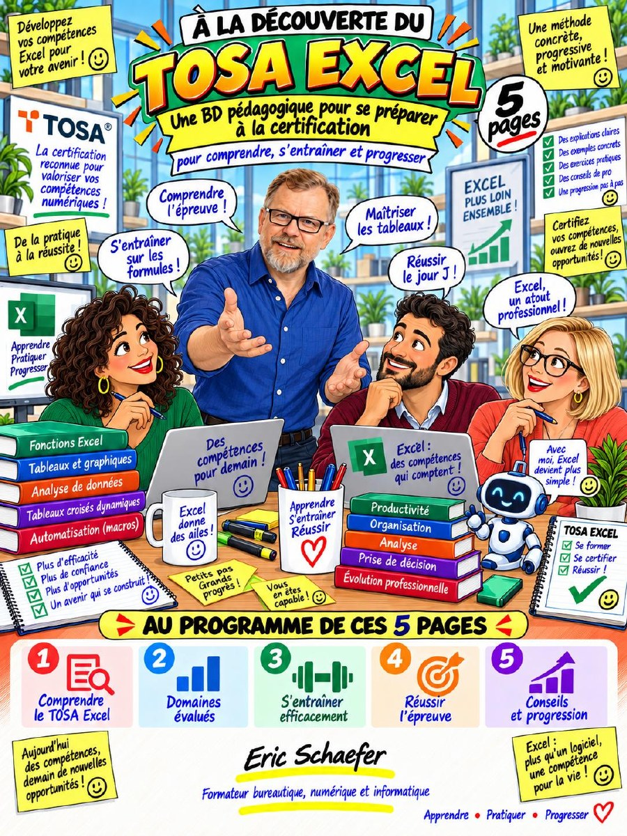 Couverture de la BD pédagogique À la découverte du TOSA Excel