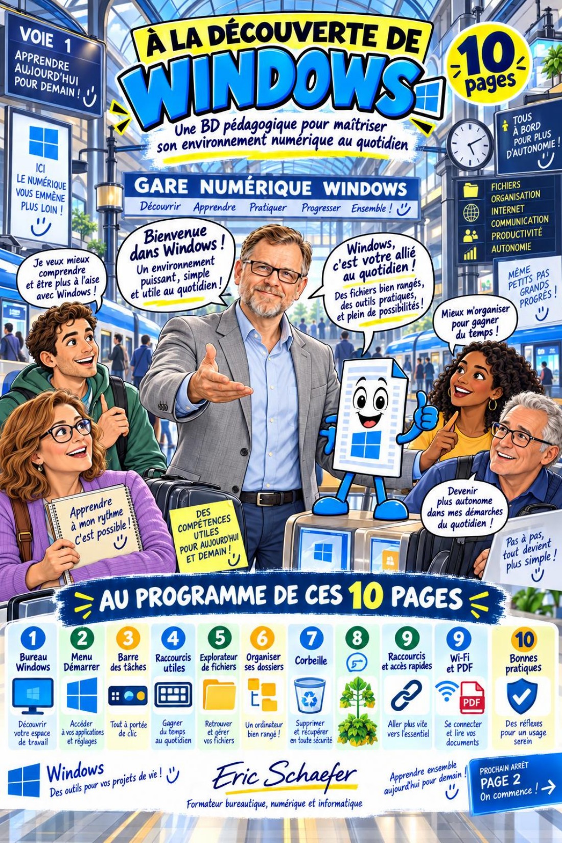 Couverture de la BD pédagogique À la découverte de Windows - Gare numérique